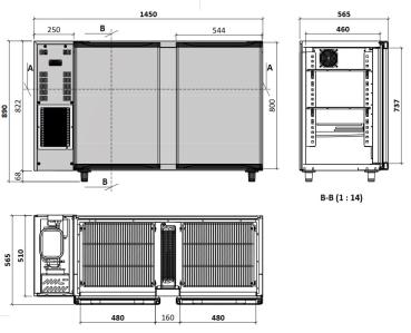 TAVX/2G-R2 (25) Kühlpult Getränkekühler Flaschenkühlschrank, Edelstahl, 2 Glastüren, 375 Liter